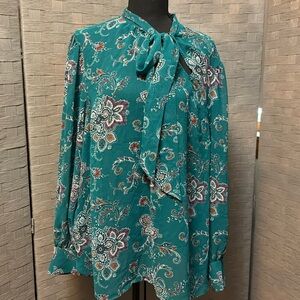 Green Paisley Neck Tie ModCloth Blouse 2X